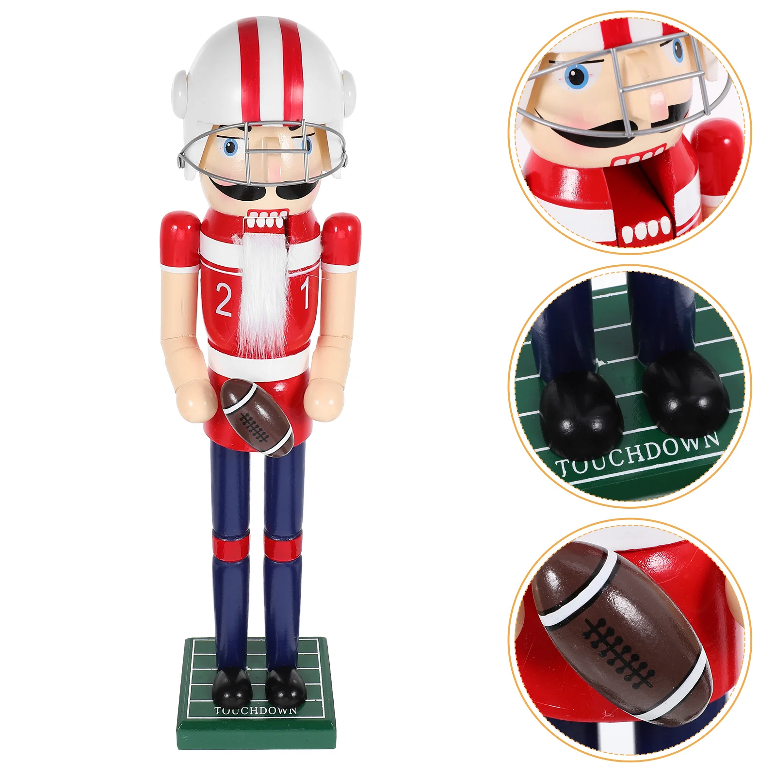 

Nutcracker Ornament Football Soldier Figurines Wood Ornaments Festival Wooden Decor Sports Style