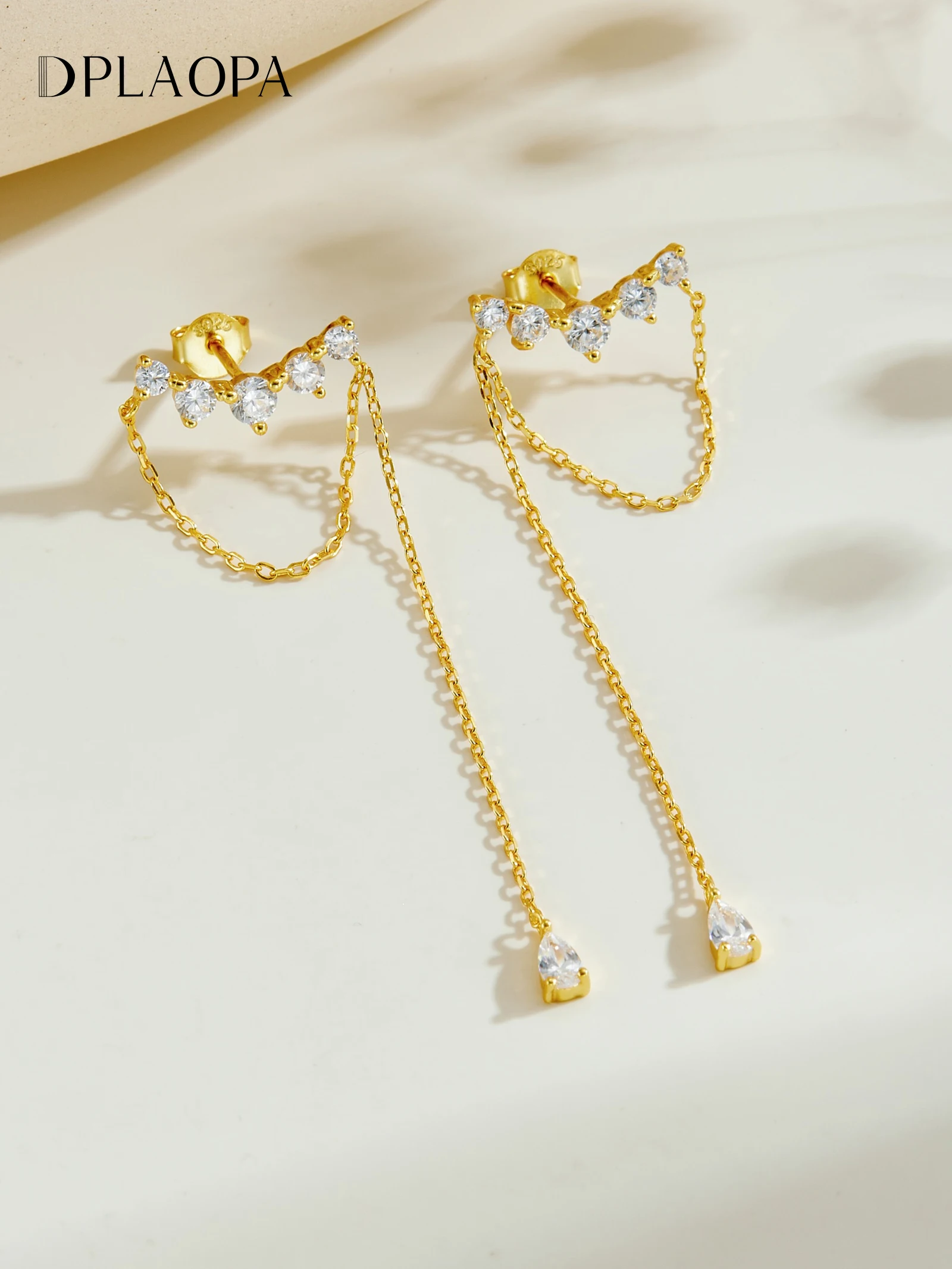 

DPLAOPA Women 925 Sterling Silver Double Chain Paved Round & Teardrop CZ Zircon Drop Earrings 2026 Fashion Fine Jewelry Gift