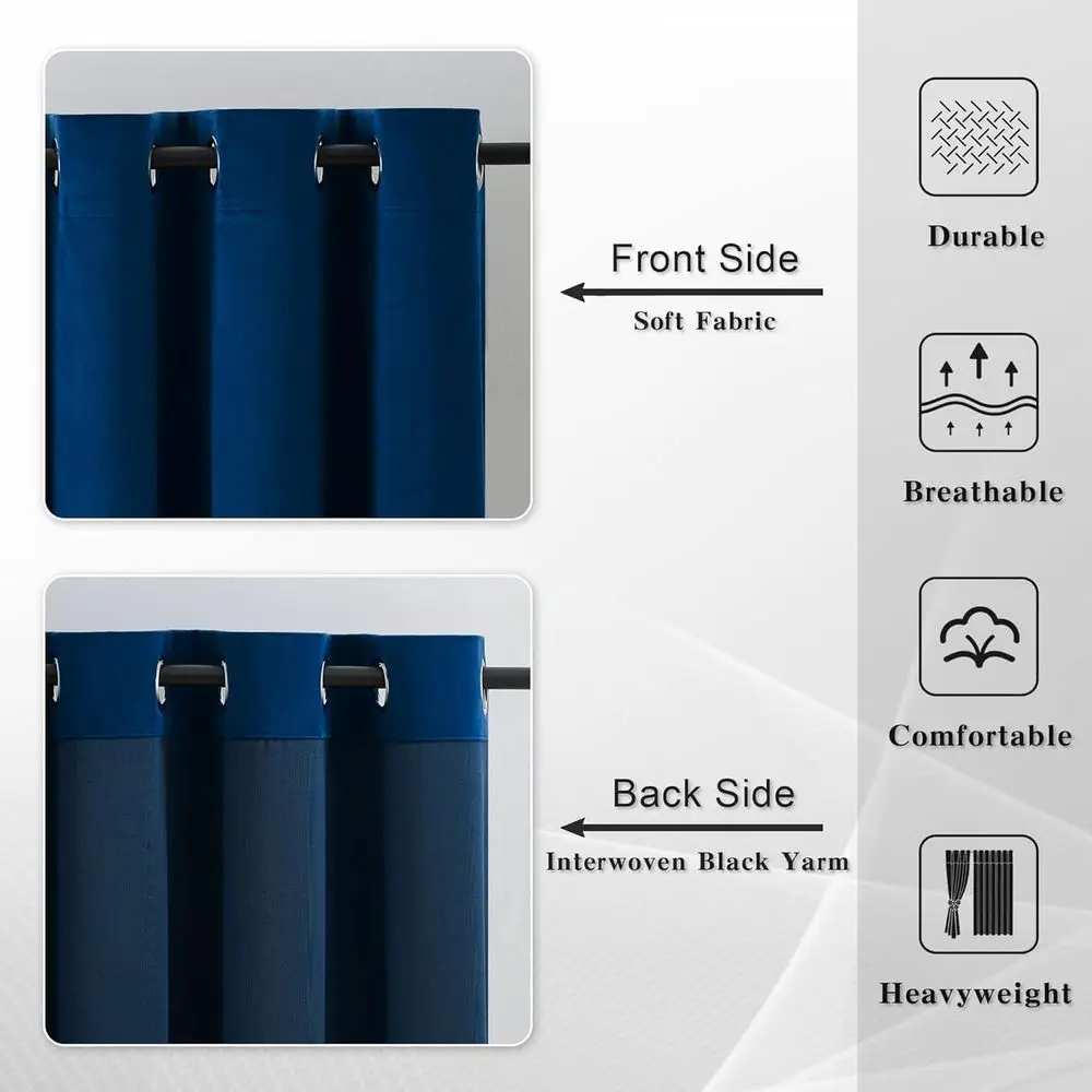 ستائر تعتيم معزولة حراريًا بطول 12 قدمًا، شديدة التحمل لغرف المعيشة بطابقين، 52 عريضة، أزرق داكن