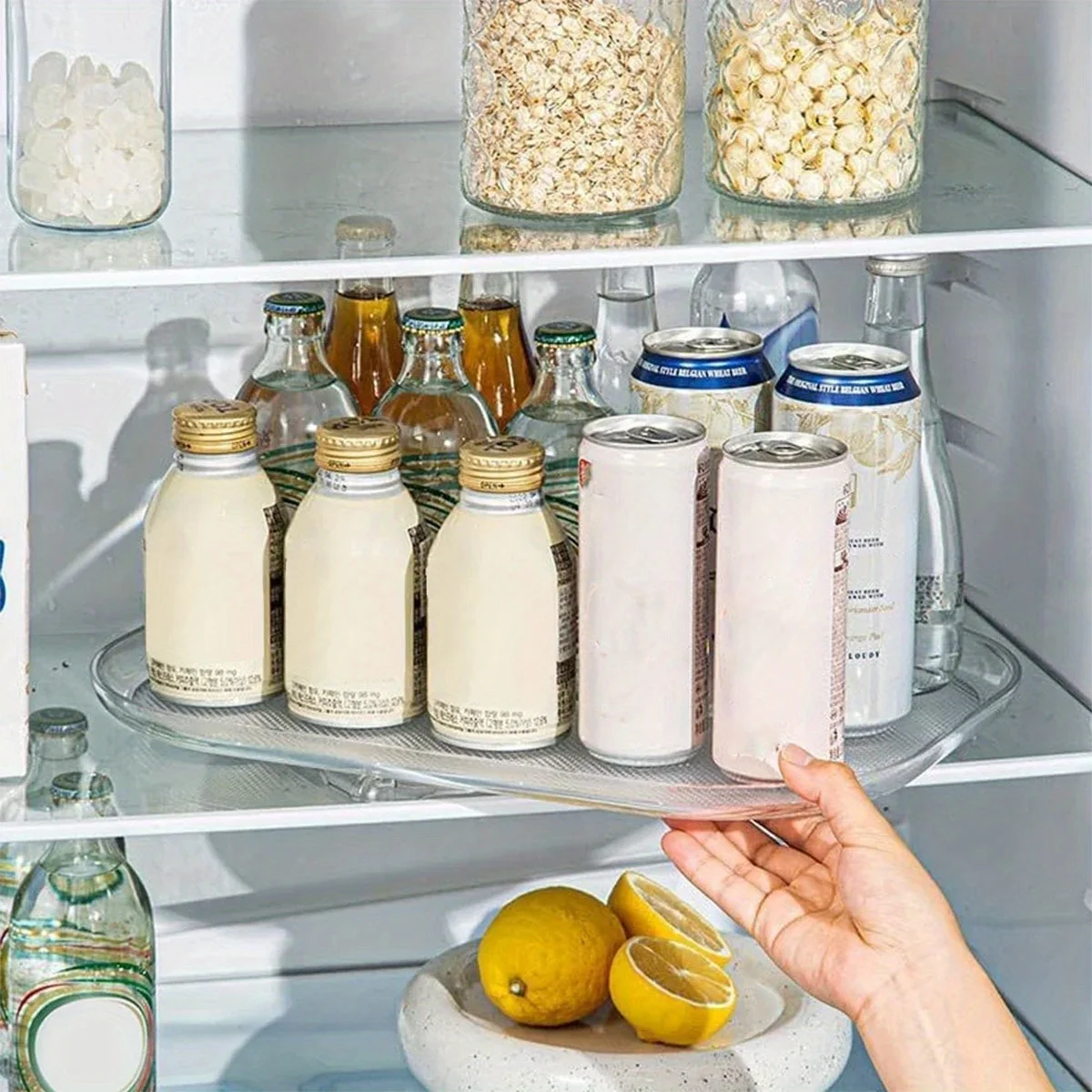 1 Piece Storage Tray, 360-Degree Refrigerator Storage Rotating Tray, Used for Kitchen Spice Jars and Sundry Storage Turntable