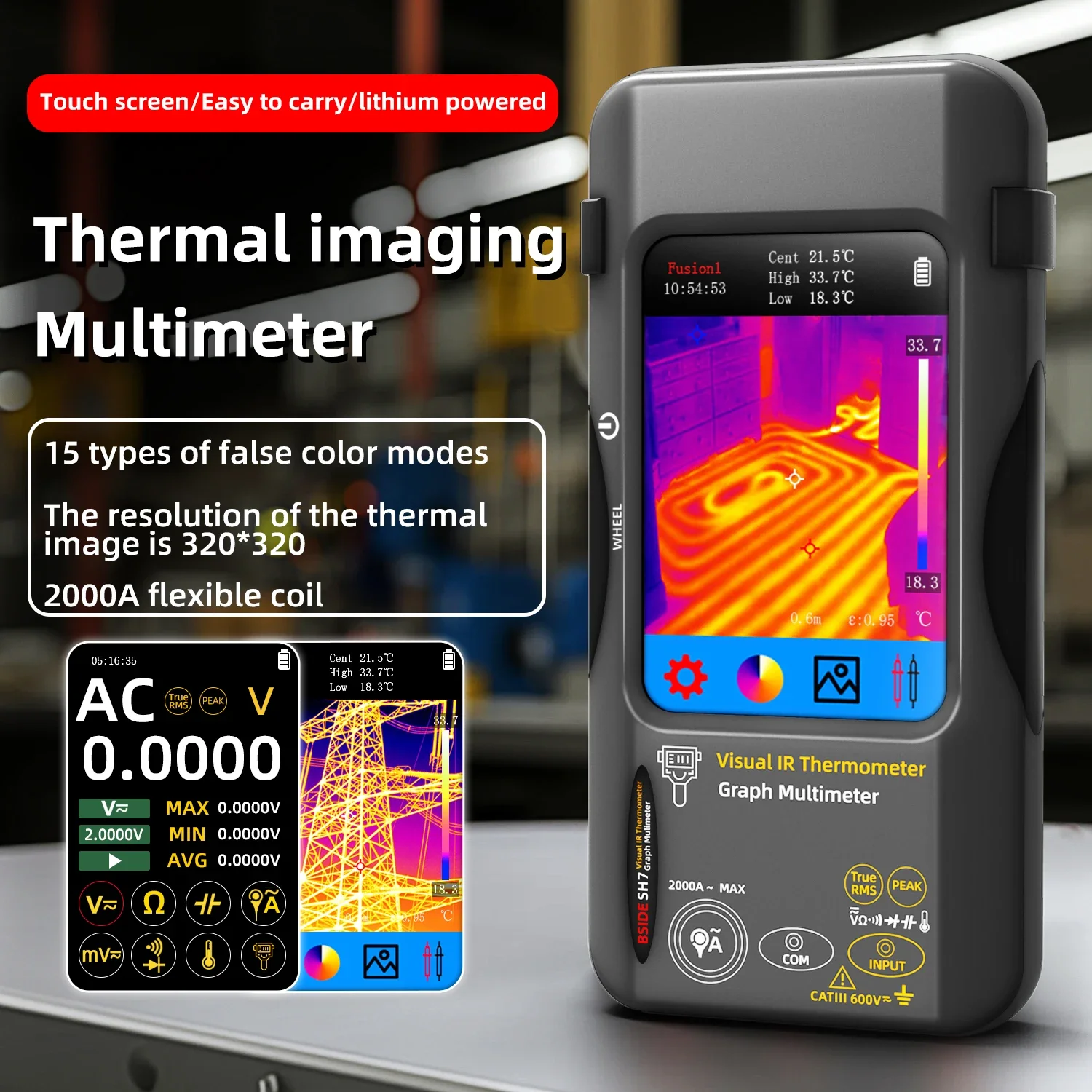 BSIDE SH7 320*320 Thermal Imager Camera 20000 Counts Touchscreen Digital Multimeter 2 in 1 IR Camera for Macro Lens Repair PCB