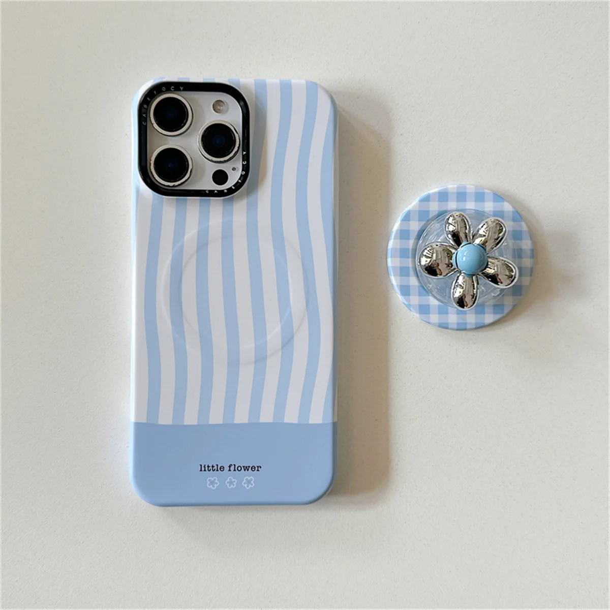 Capa de telefone magnética padrão azul coreano para iphone 16 pro 15 13 14 pro max capa com suporte bonito casos rígidos para magsafe