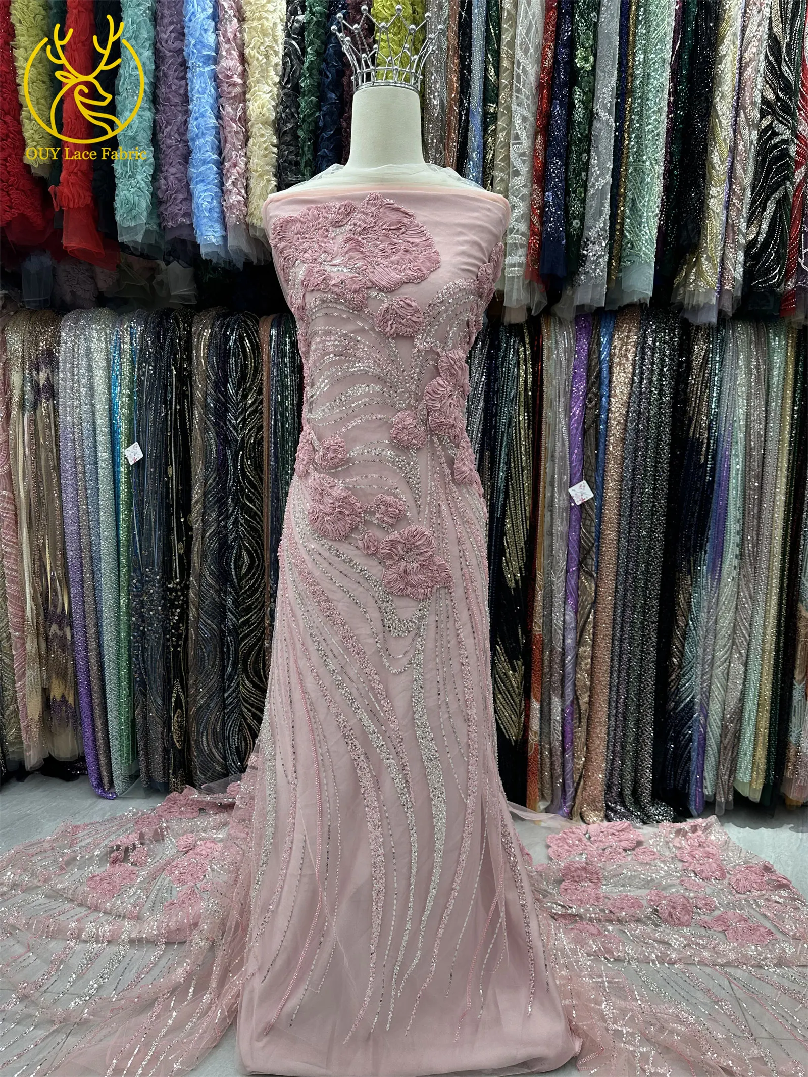 Modische französische 3D-Mesh-Stickerei-Spitze, afrikanischer Perlen-Spitzenstoff, himmelblauer nigerianischer Tüll-Spitzenstoff für Hochzeitskleider und Partykleider zum Nähen – Detail 6