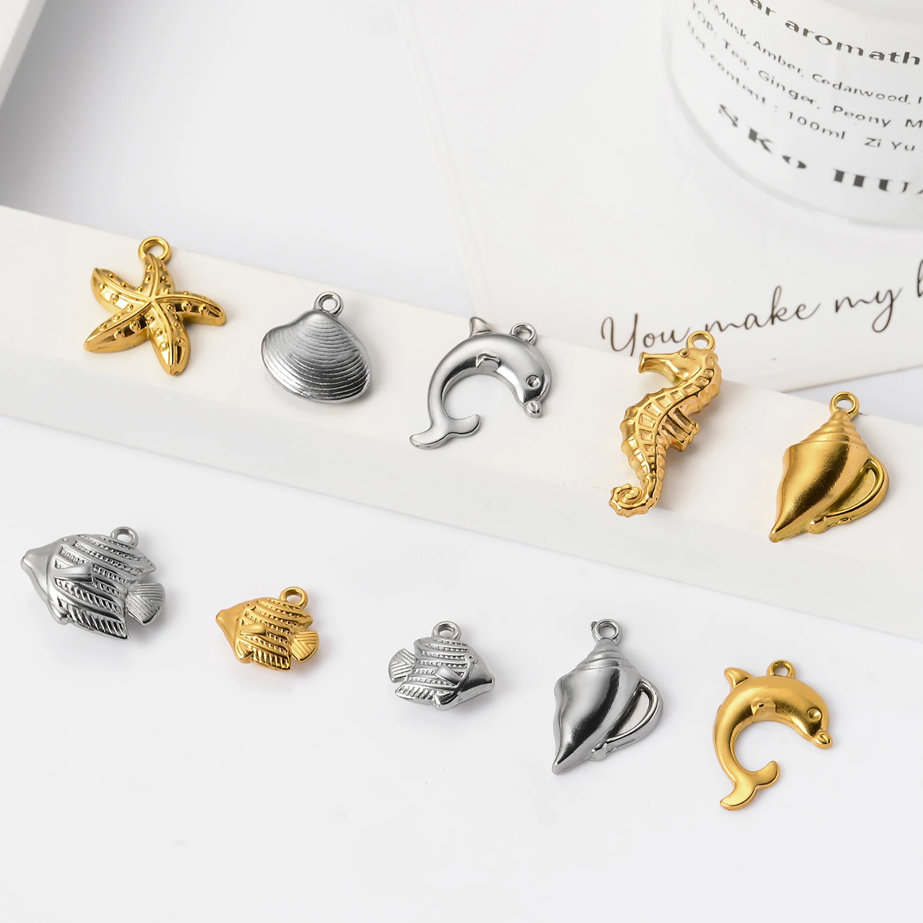 

2pcs Cute Ocean Animal DIY Necklace Bracelet Making Supplies Starfish/Seahorse/ Shell/Fish/Dolphin Stainless Steel Jewelry
