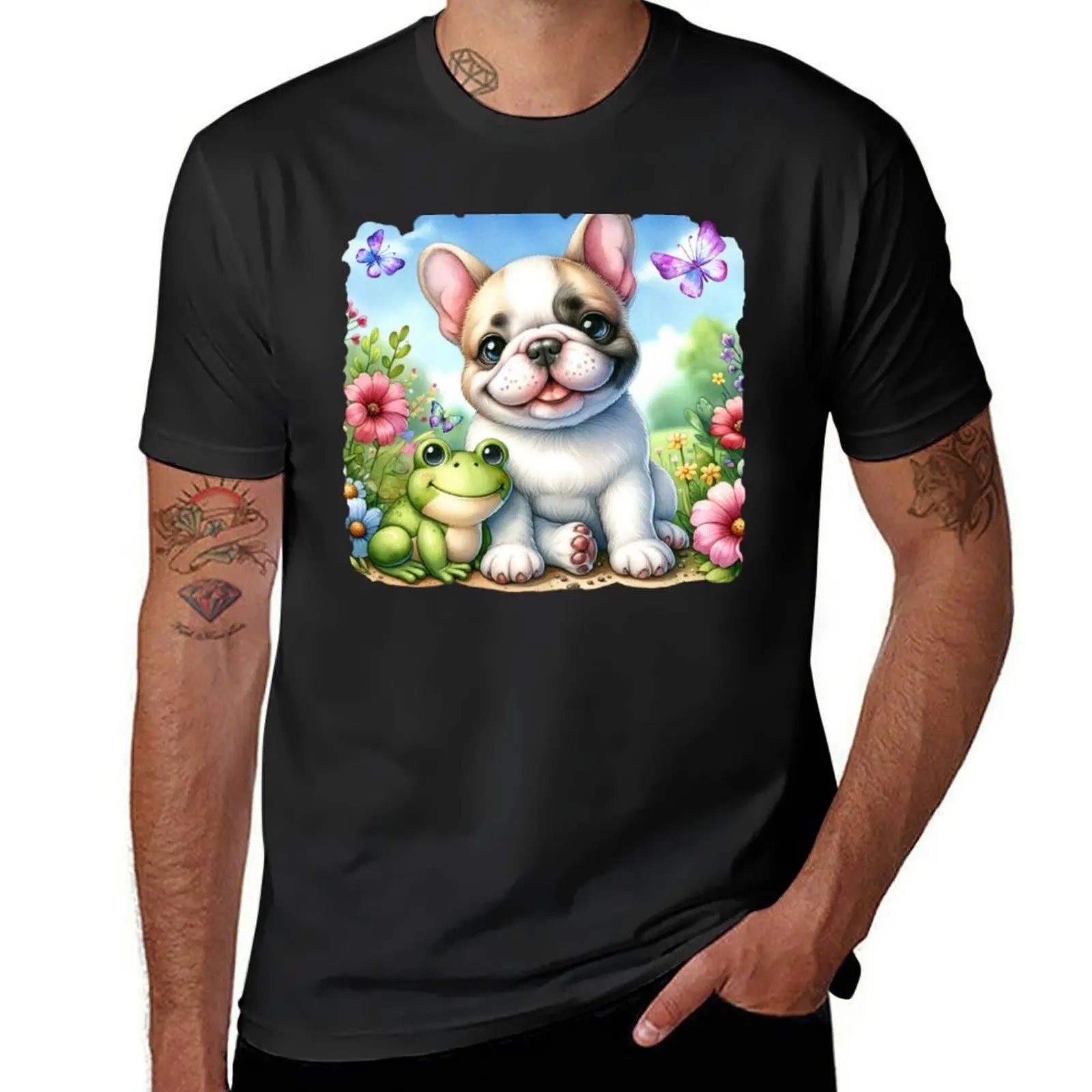 Frenchie Spring Splash T-Shirt tops anime Aesthetic clothing summer tops men clothing