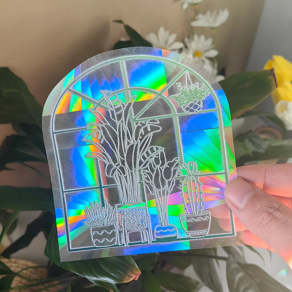Rainbow Sun Catcher PVC Self Adhesive Glass Window Stickers Cat Leaf Suncatcher Wallpaper Rainbow Prisms Sticker Home Decor