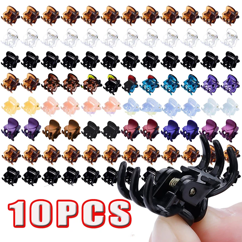 10pcs/set Small Hair Claw Clips for Women Girls Black Brown Transparent Plastic Mini Claws Hairclip Clamp Kid Hair Accessories