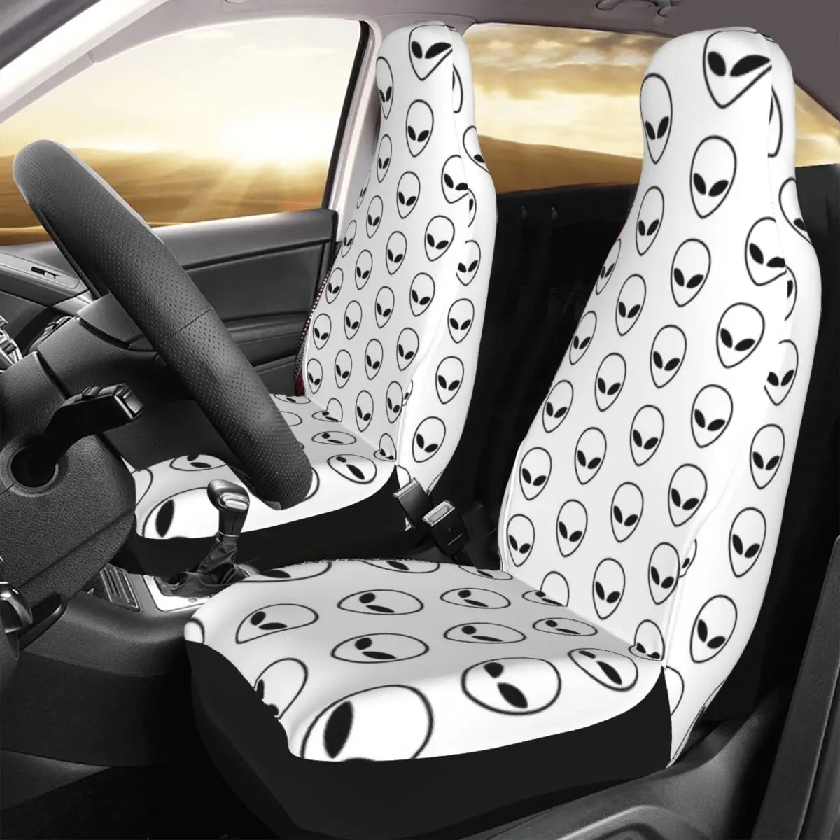 Alien Head Car Seat Cover Custom Printing Universal Front Protector Accessories Cushion Set