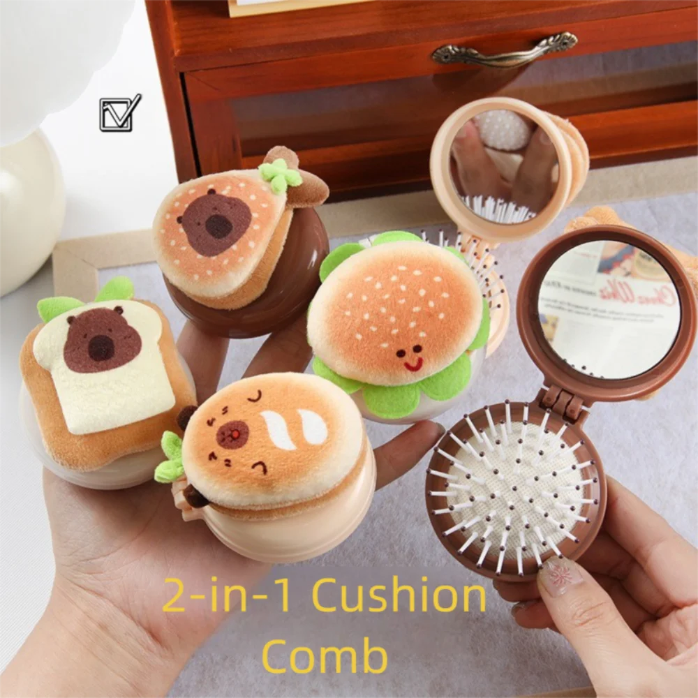 2 in 1 Folding Mirror Comb Lightweight Dual Fold Design Folding Makeup Mirror Small Size Air Cushion Massage Comb Outdoor Use