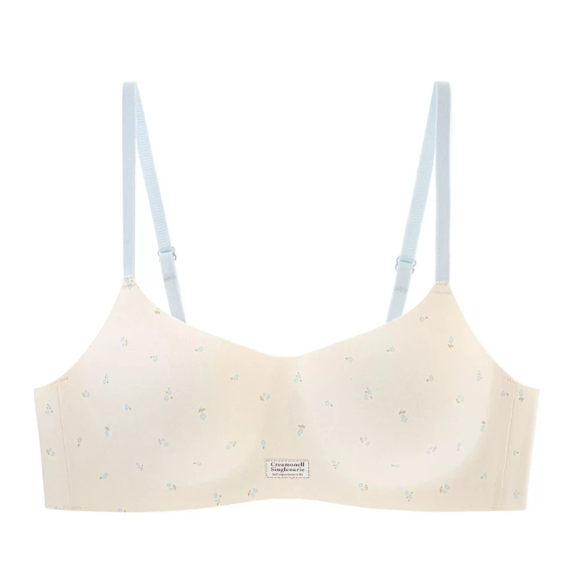 Women’s One-piece Seamless Bralette Featuring A Sweet Floral Print and A Low-cut Neckline Designed for A Push-up Lifting Effect