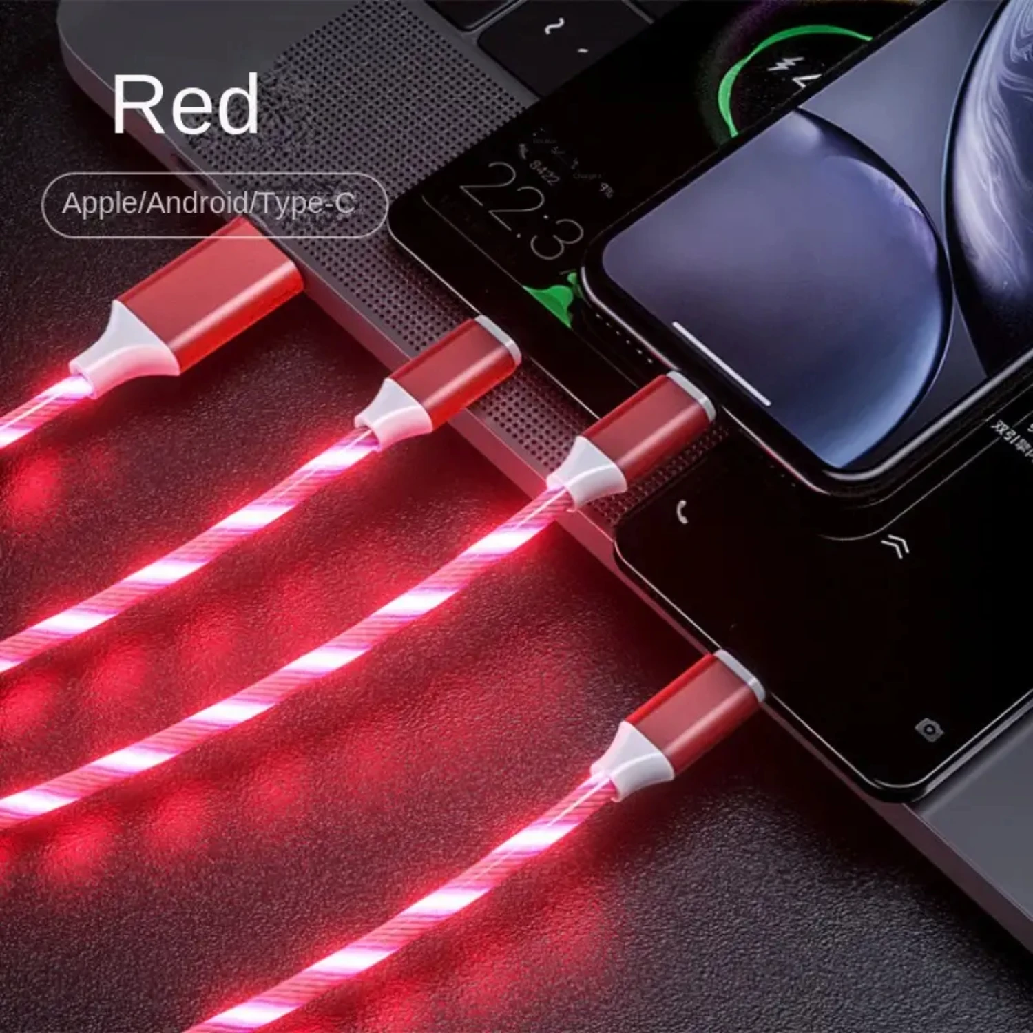 LED Soft Light 3-In-1 Mobile Phone Fast Charging Cable, Data Cable