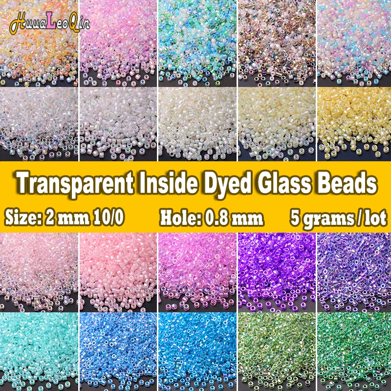 365pcs 2mm Tubular Transparent Inside Dyed Glass Beads 10/0 Loose Seed Beads for Needlework Jewelry Making DIY Garment Sewing