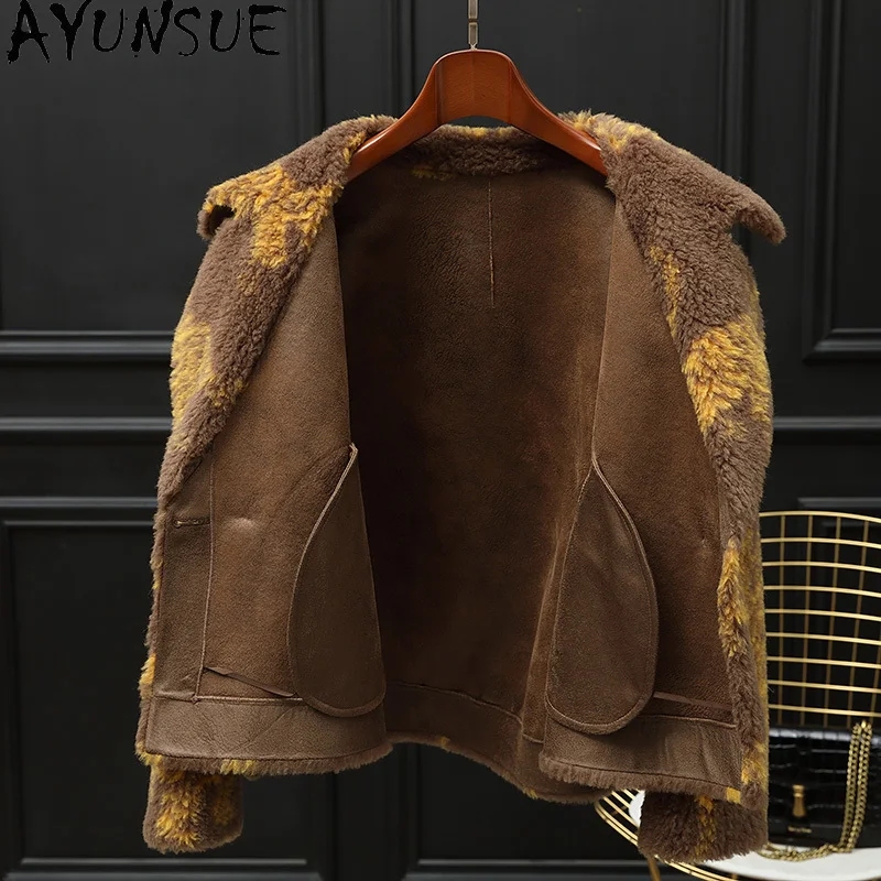 AYUNSUE Płaszcz damski ze 100% wełny, kurtka z owczej skóry naturalnej, jesienno-zimowe ubrania damskie, nowość w kategorii płaszczy, płaszcze damskie, płaszcz z kompozytowego futra