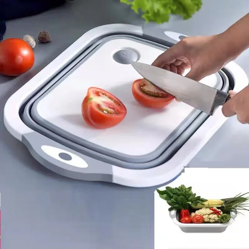 

Multifunctional Cutting Board Outdoor Camping Supplies Foldable Kitchenware Fruit and Vegetable Drain Basket 3-in-1 Gadget