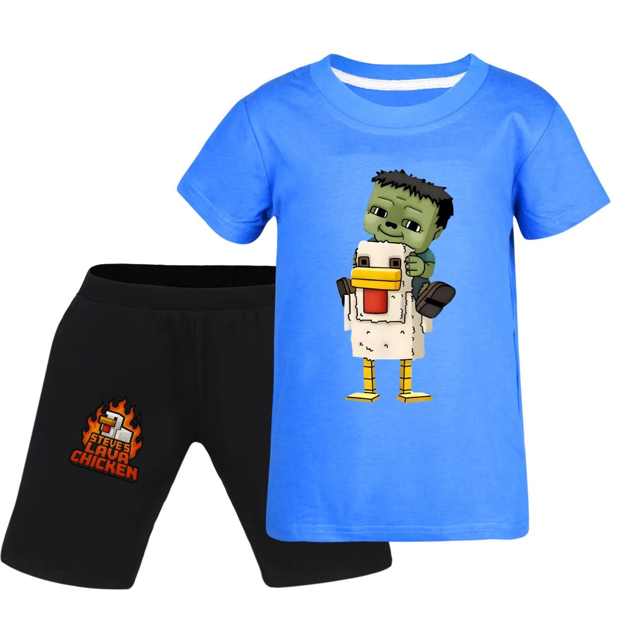 الصيف الدجاج الفارس طفل ملابس الطفل 2 قطعة الأطفال دعوى تي شيرت كامل مجموعة تي شيرتات قصيرة للأطفال الملابس الصبي الفتيات ستيف الحمم الدجاج مجموعات #4