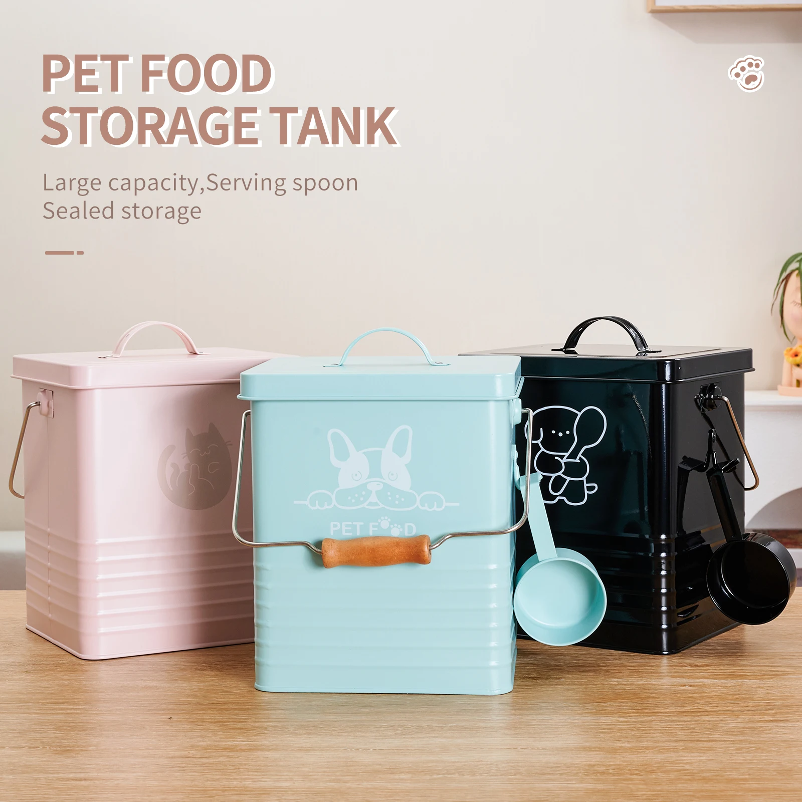 Pet Food Treat Storage Container Non-slip Dog Food Storage Container With Lid Scoop Sturdy Airtight Dog Food Storage Box Handle