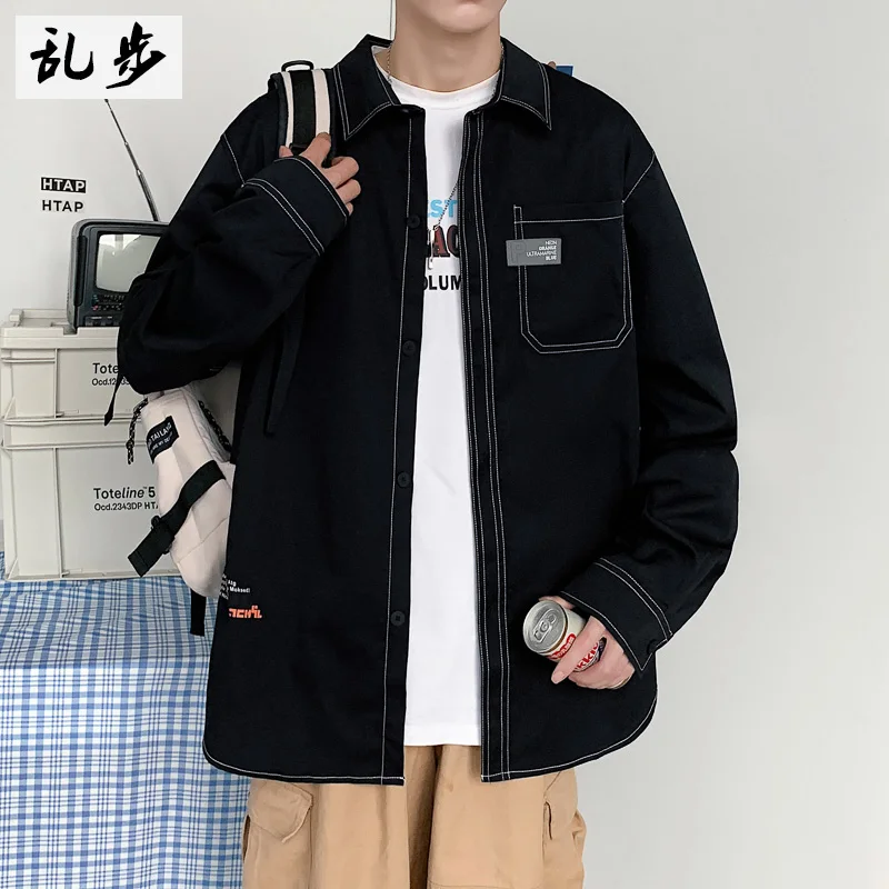 

Мужская свободная рубашка с длинным рукавом в гонконгском стиле, повседневная, с воротником, модная верхняя одежда из полиэстера, осенняя коллекция