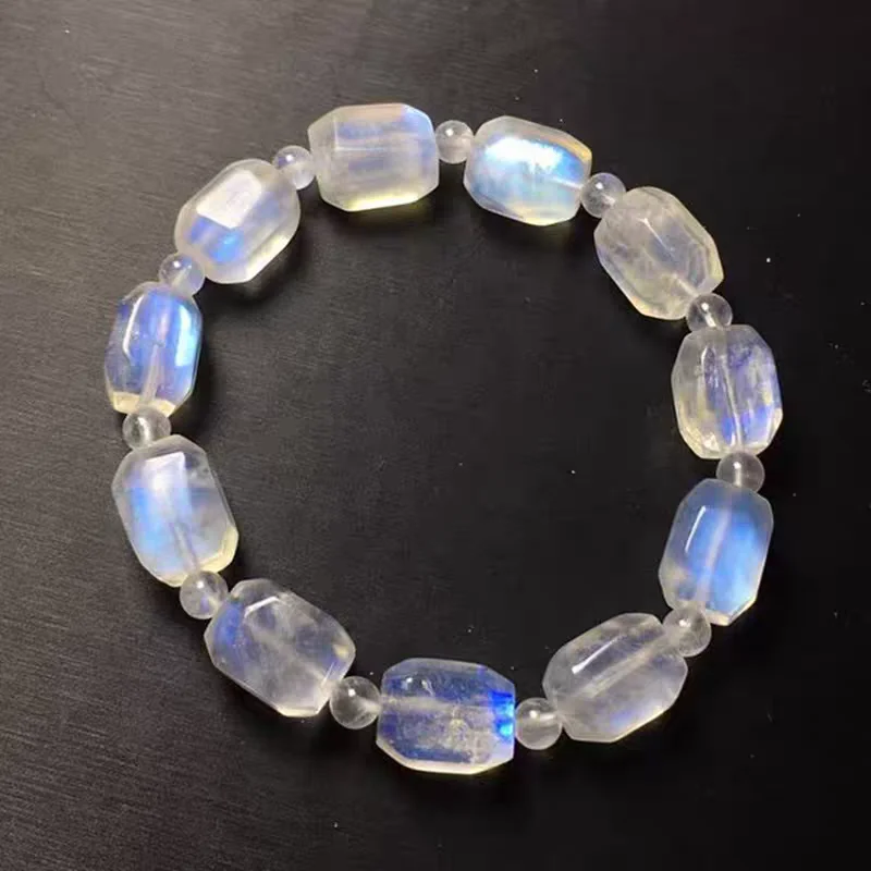 Natural Blue Moonstone Clear Beads Bracelet Stretch 13x10mm Faceted Beads Women Men Fashion Stone Genuine Moonstone AAAAAA