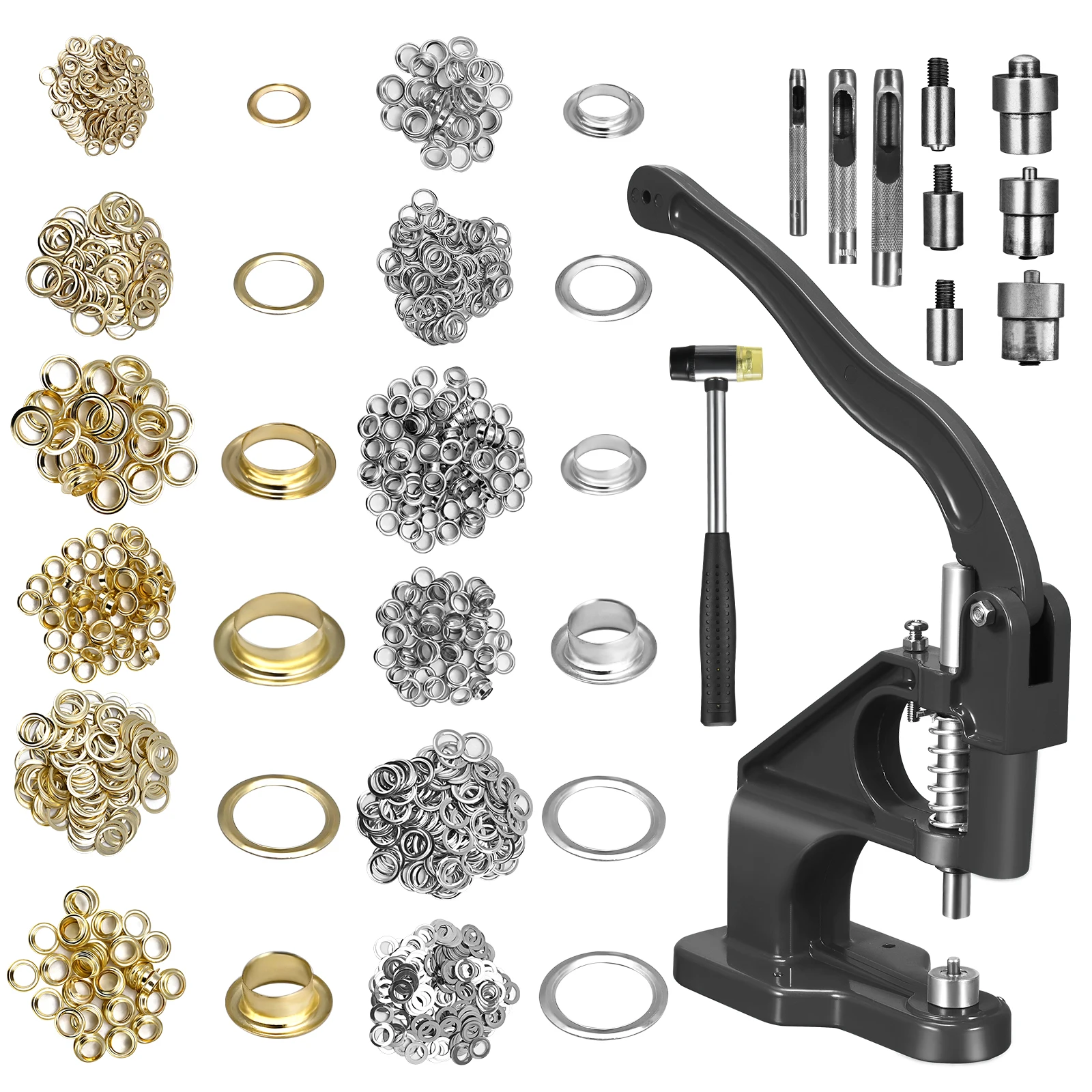 Machine à œillets à presse manuelle, Kit d'outils pour œillets avec 3 matrices ( # 0 # 2 # 4), œillets argentés, œillets et trous, kit d'outils pour bannière, ingénierie