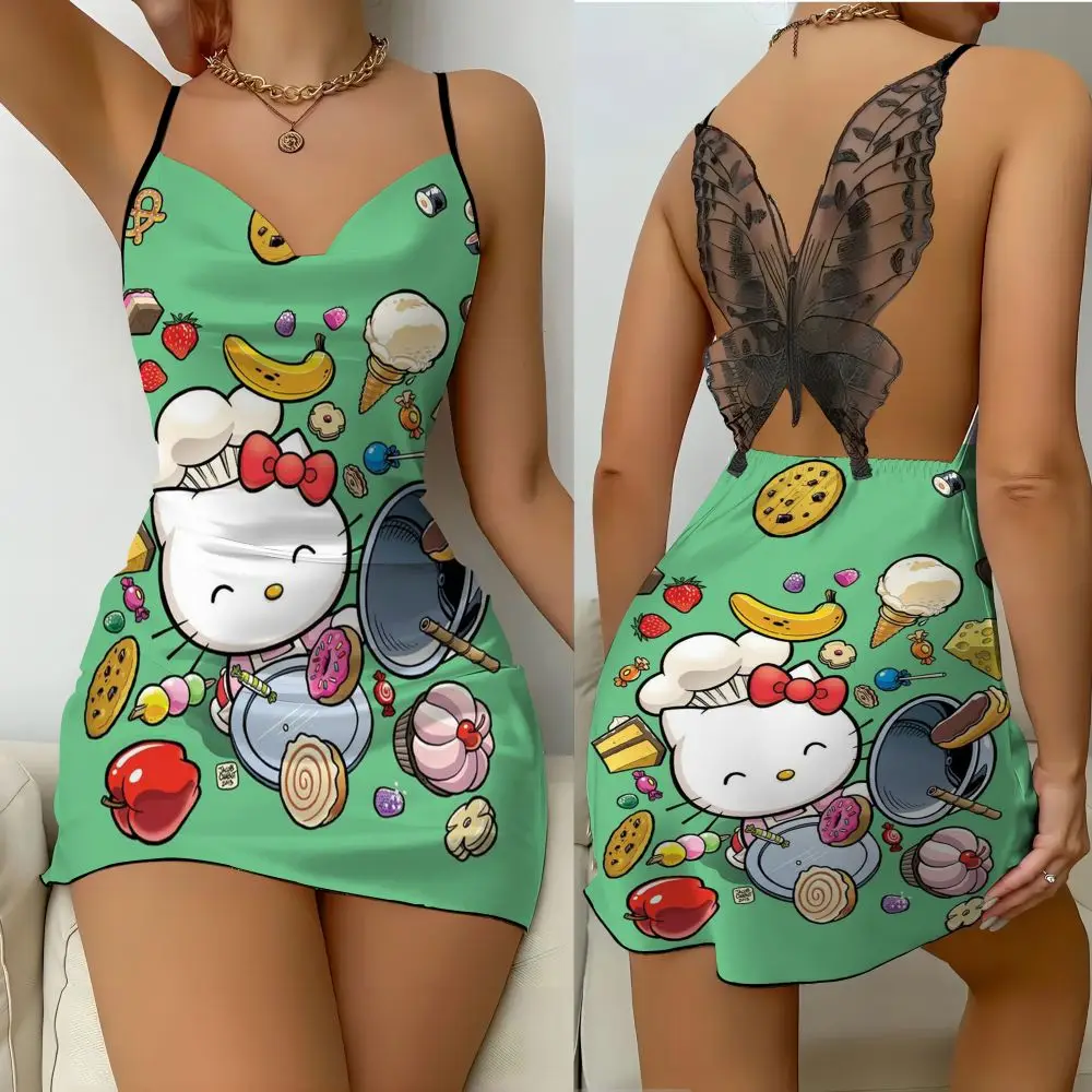 2024 Summer Mickey Kitty Backless Sleeping Dress, elegante abito da donna in raso stile Disney