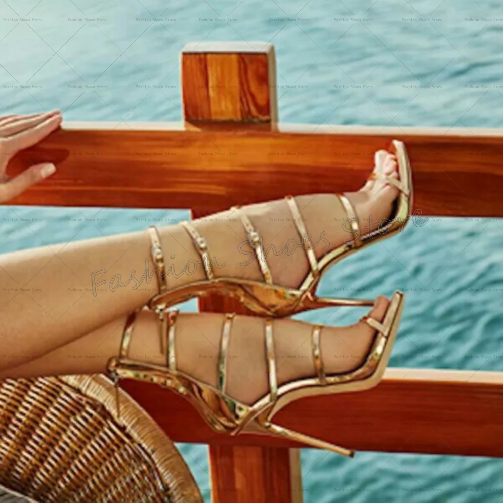 

Gold Back Zipper Open Toe Sandals Sexy Stilettos High Heels High Heel Shoes for Women Fashion Heels 2025 New Zapatos Para Mujere