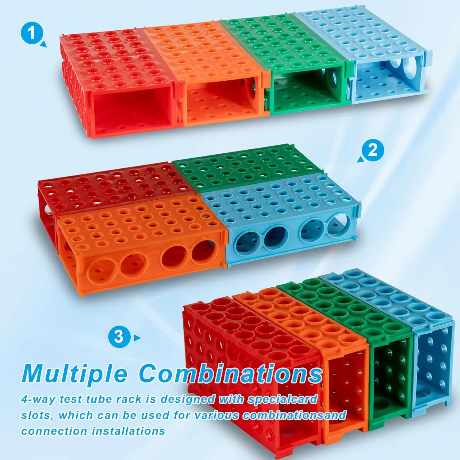 Plastic Test Tube 4 Way Tube Holder Centrifuge Tube Racks for  0.5ml 2ml 5ml 10ml 15ml 50ml Vials Stand for Lab，Pack of 4
