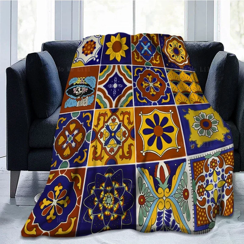 Talavera Mexican Tiles Spanish Mediterranean Tradition Color Soft Cozy Flannel Blanket Suitable For All Seasons Use