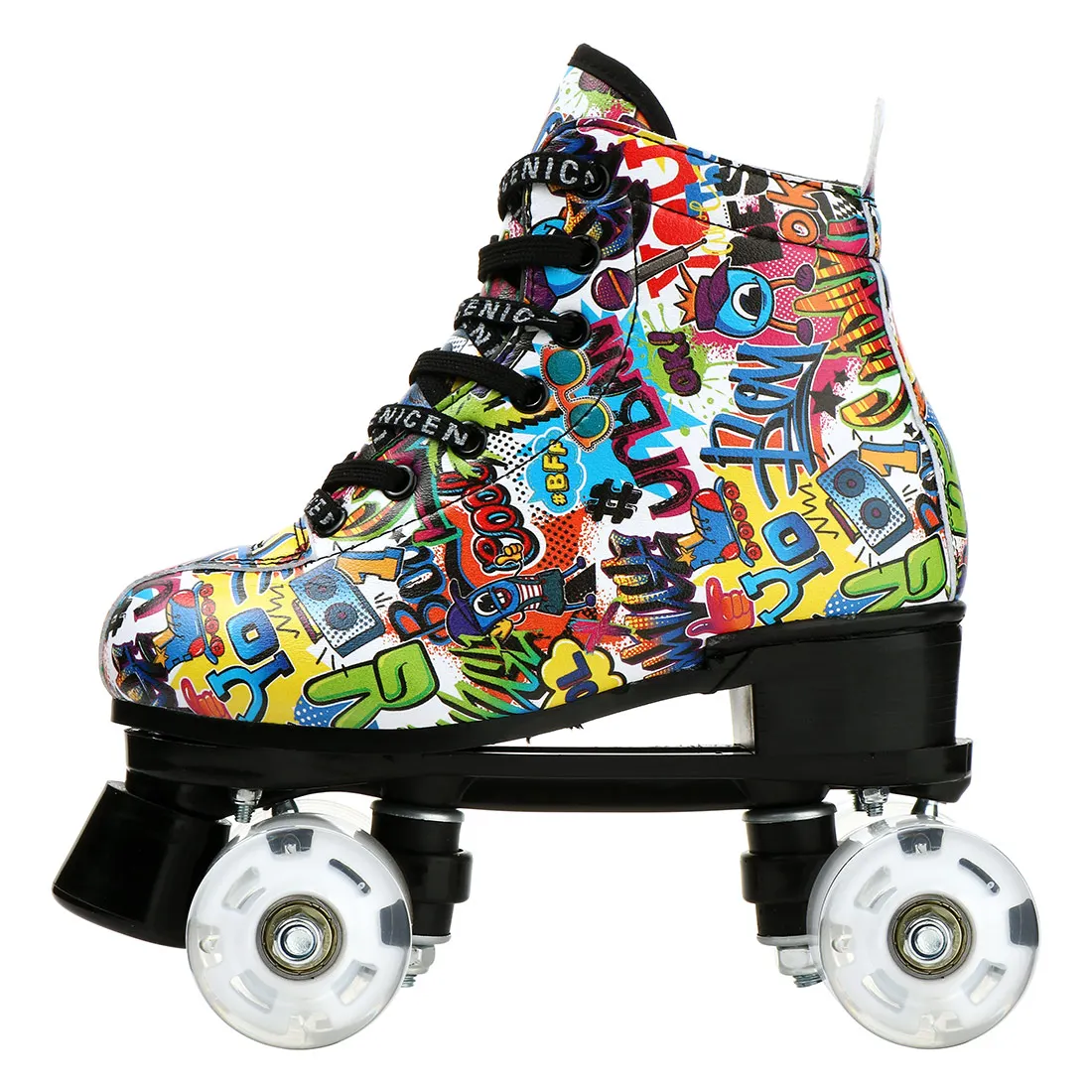 Adult Professional 4 Wheels Sliding Inline Skating Sport Sneaker Rink Double Row Flash Quad Skate PU Leather Roller Skates Shoes