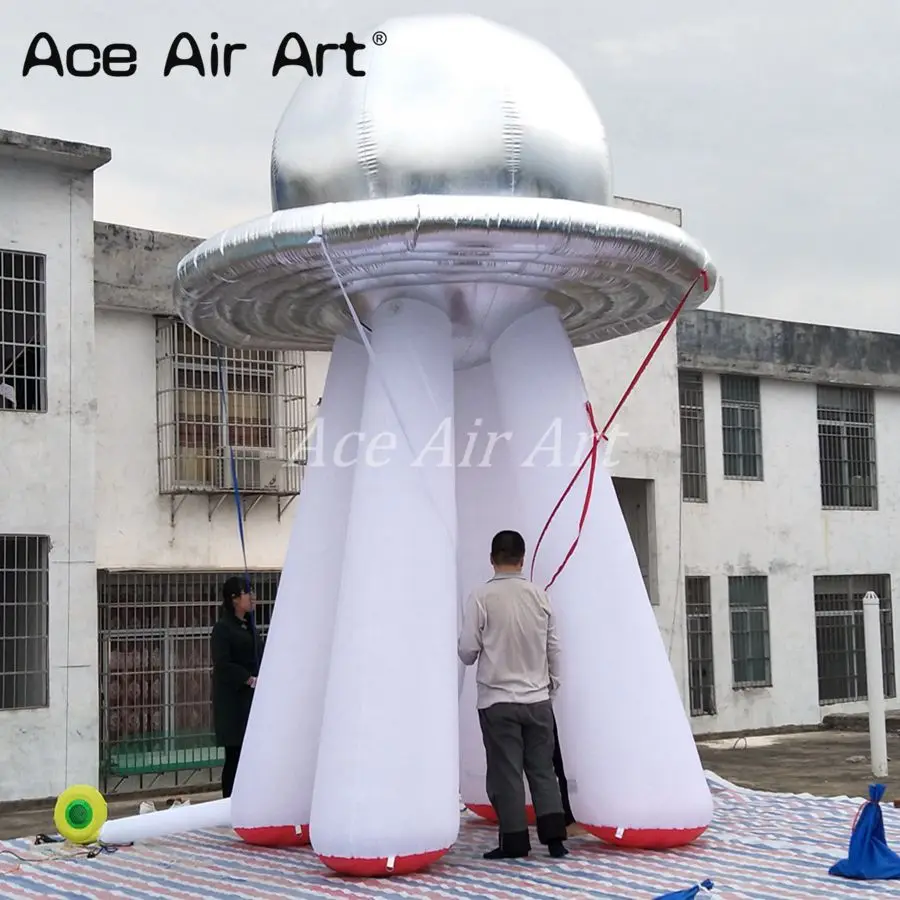 Venda quente 4m/5m/6m h modelo inflável de prata ufo com suporte para diversões/galeria de arte/decoração de museu feita por ace air art