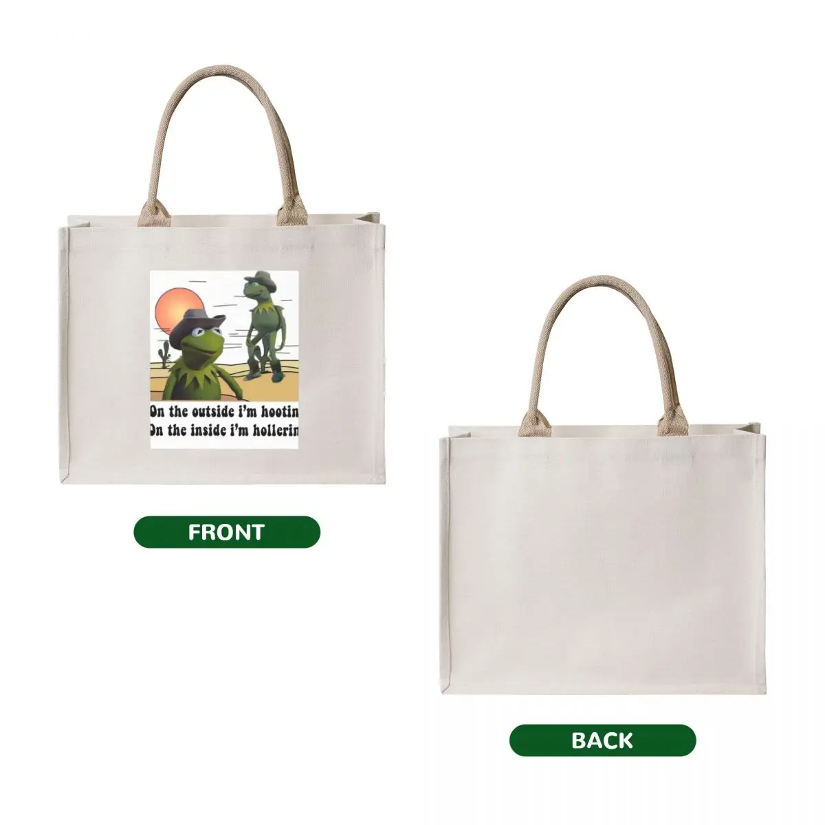 On the outside i'm hootin on the inside i'm hollerin kermit cowboy meme Tote Bag shopping bag handbag Cloth bag