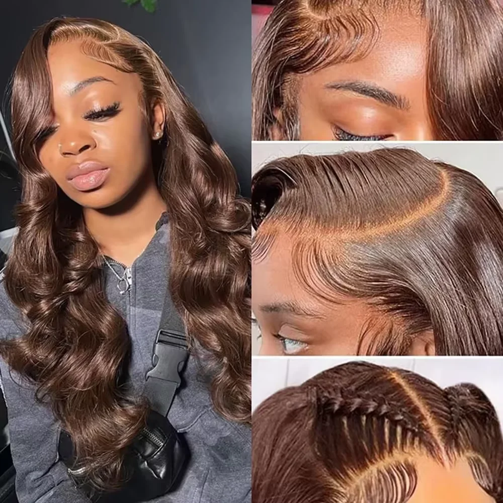 13x6 HD Lace Frontal Wigs Dark Brown Body Wave Human Hair Wigs Chocolate Brown 36 inches Front Wig Brazilian Pre Plucked image 2