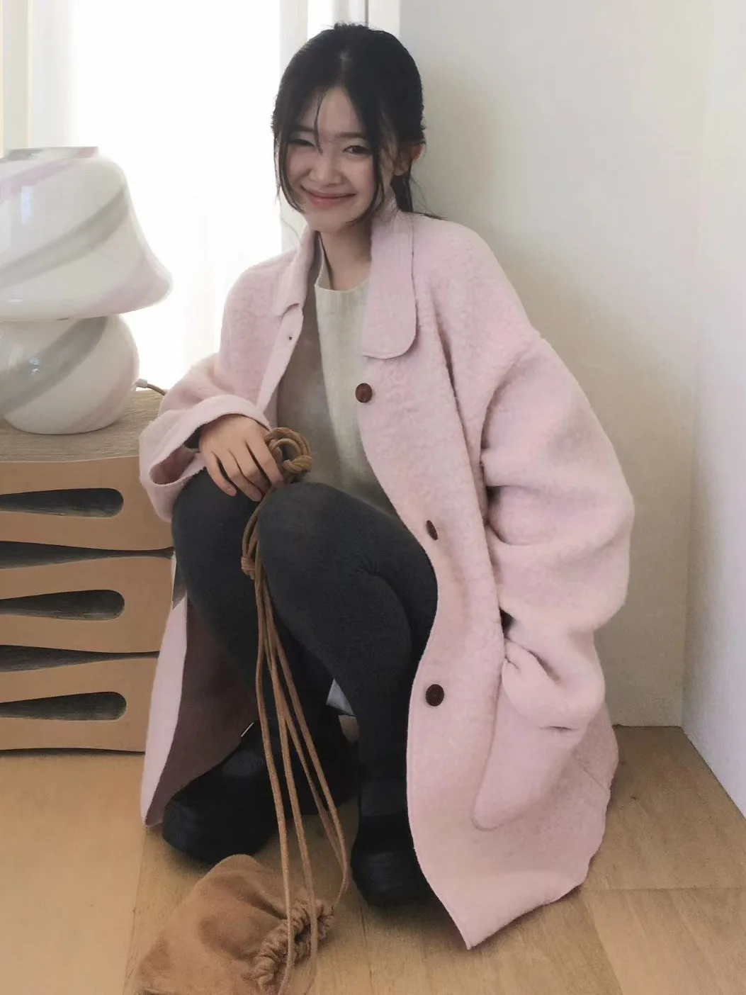 Manteau en fourrure d'agneau pour femme, Double col rabattu, haut de couleur Pure, coréen, doux, moyen et fin, nouvelle collection hiver