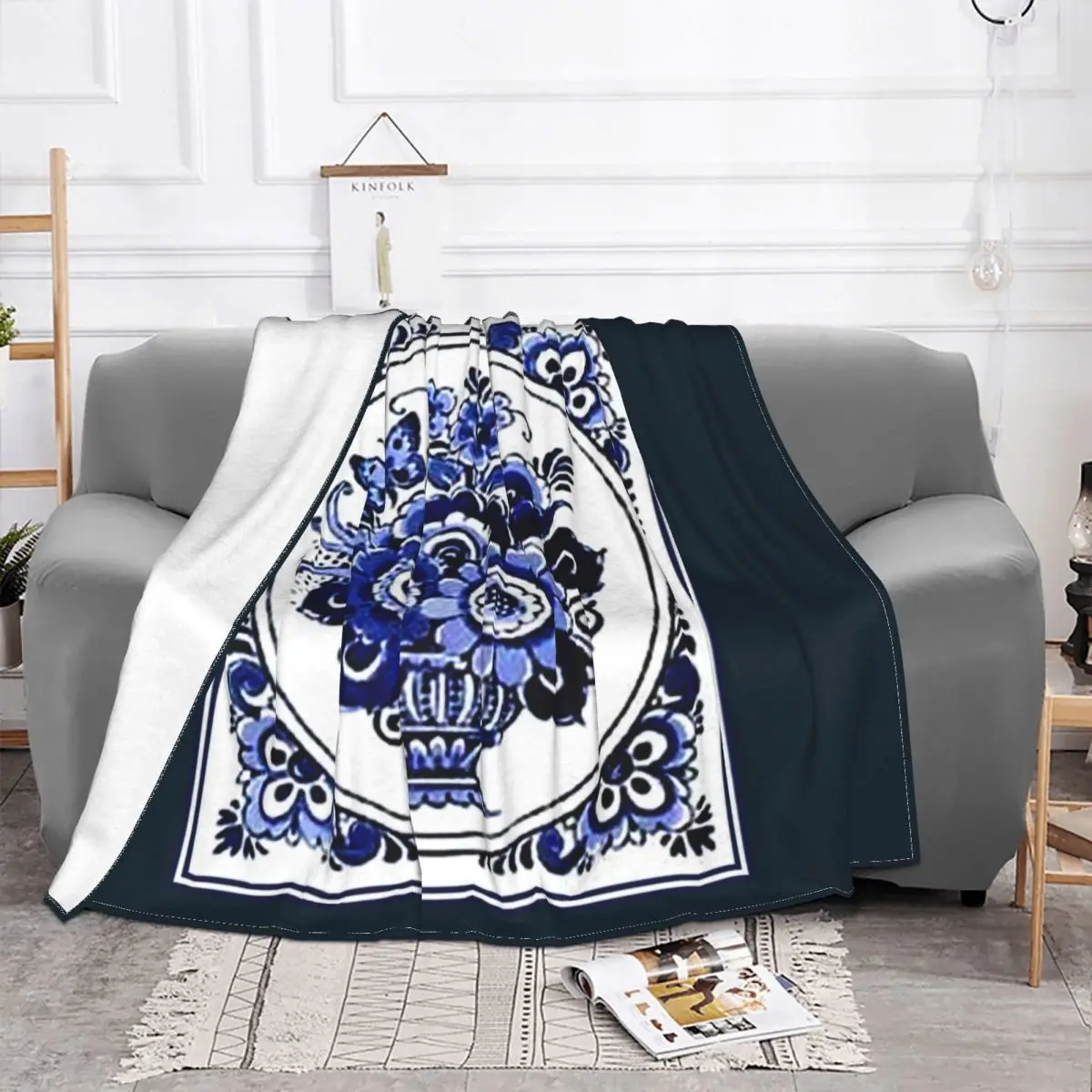 Dutch Blue Delft Vintage Flowerpot And Butterfly Print Blankets Warm Flannel Throw Blanket for Bedding Couch Bedspread