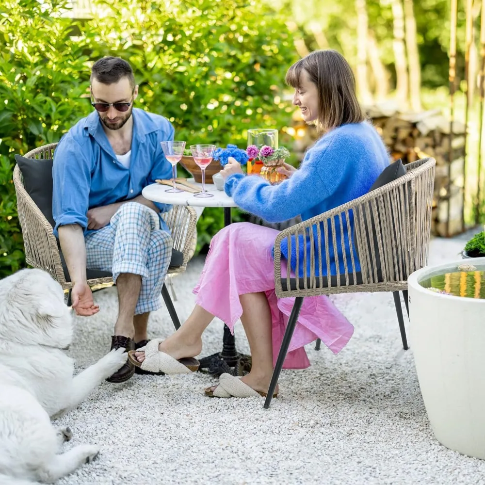 Juego de muebles de mimbre para Patio exterior, sillas de conversación de ratán para todo tipo de clima, Patio trasero, balcón y cubierta, 3 piezas