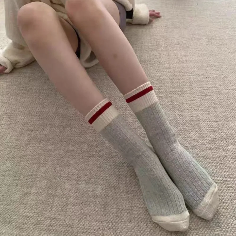 

Fashion Pure Cotton Middle Tube Socks Thickened Thick Needle Stripe Socks Keep Warm Winter Socks Men and Women