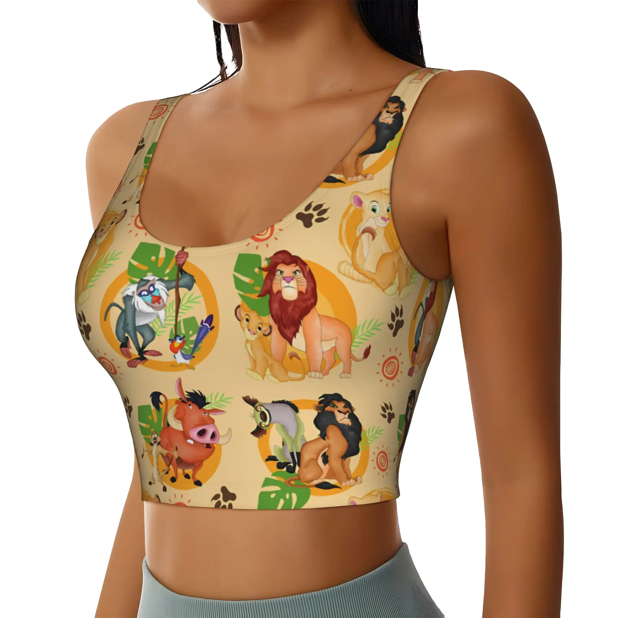 Custom Liones Anime Kinges Workout Crop Tank Tops for Women Seamless Hakuna Matata Simba Running Yoga Sports Bras
