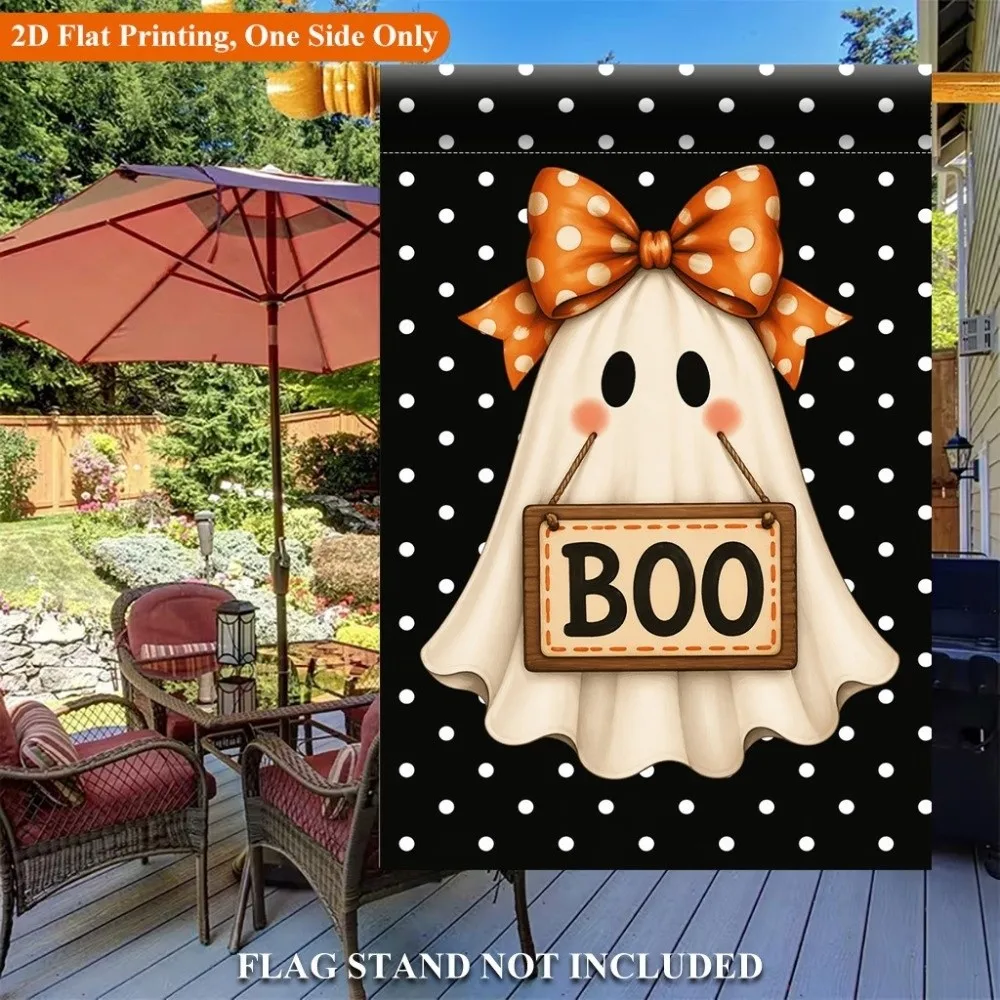Double Sided Halloween Fall Pumpkin Garden Flag Rustic Style Linen Ghost Welcome Flag Chick or Treat Witch Hat