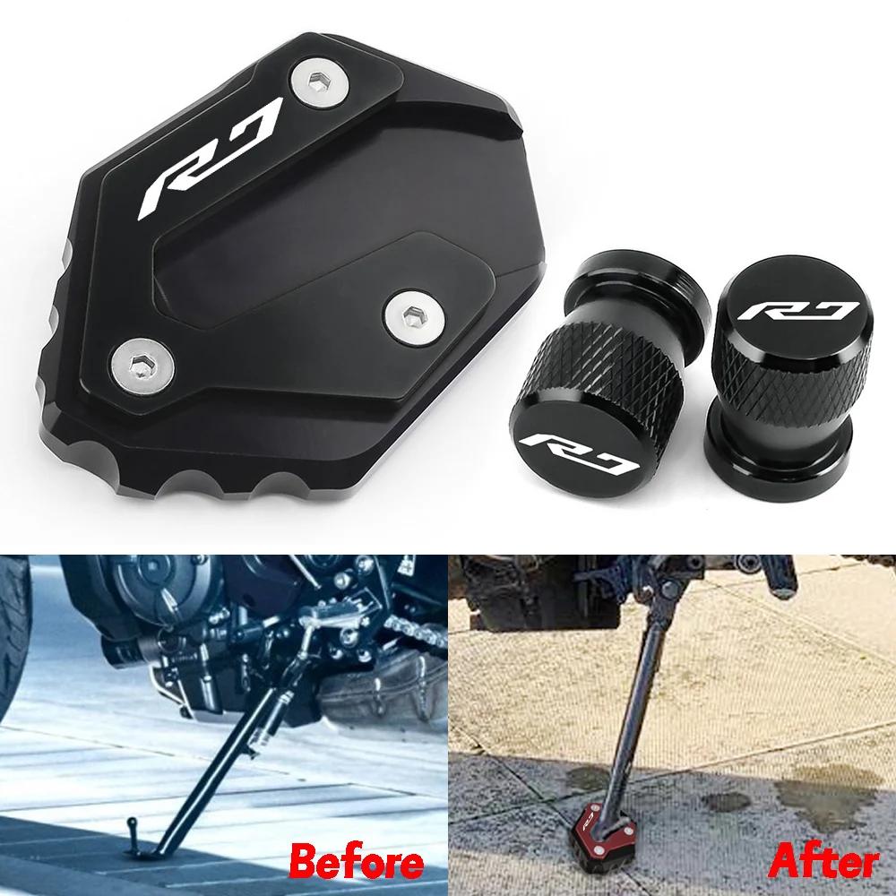 For Yamaha YZF R7 Yzfr7 2021 2022 2023 2024 Moto Side Stand Kickstand Enlarger Tire Valve Caps Motorcycle Accessories
