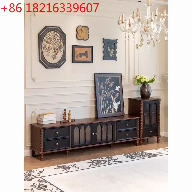 YAO New Red Oak Solid Wood TV Cabinet Medium Antique Coffee Table Side Cabinet Combination Retro Small Apartment Living Room