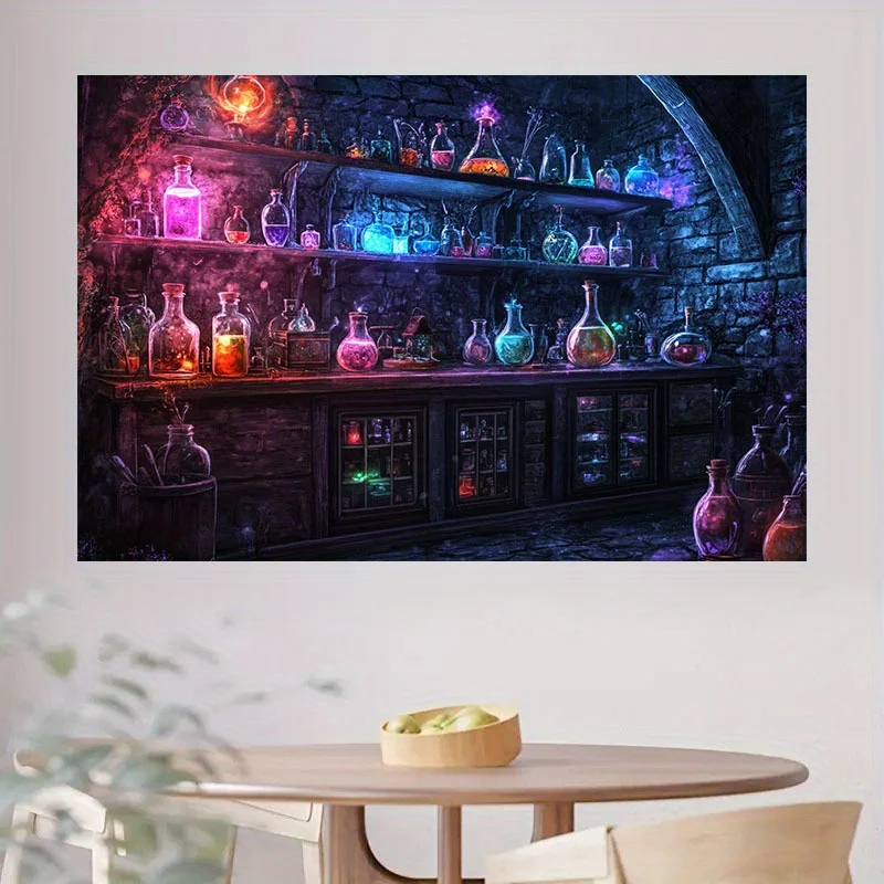 VIKAMA Halloween Gothic Wall Tapestry Medieval Stone Wizard Magic Potion Bottle Bar Alchemy Castle Cloth Party Decoration