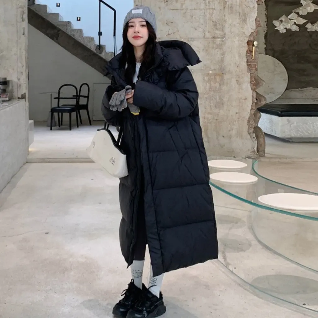 

Women's down Cotton Jacket Mid-Length over the Knee Thickened Oversize Trendy Winter Outwear Bread Style New