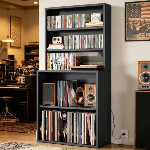 Vinyl Record Storage Rack, 5-Tier CD Rack Tower with Record Player Stand, Vinyl Record Stand & DVD Storage Shelf for