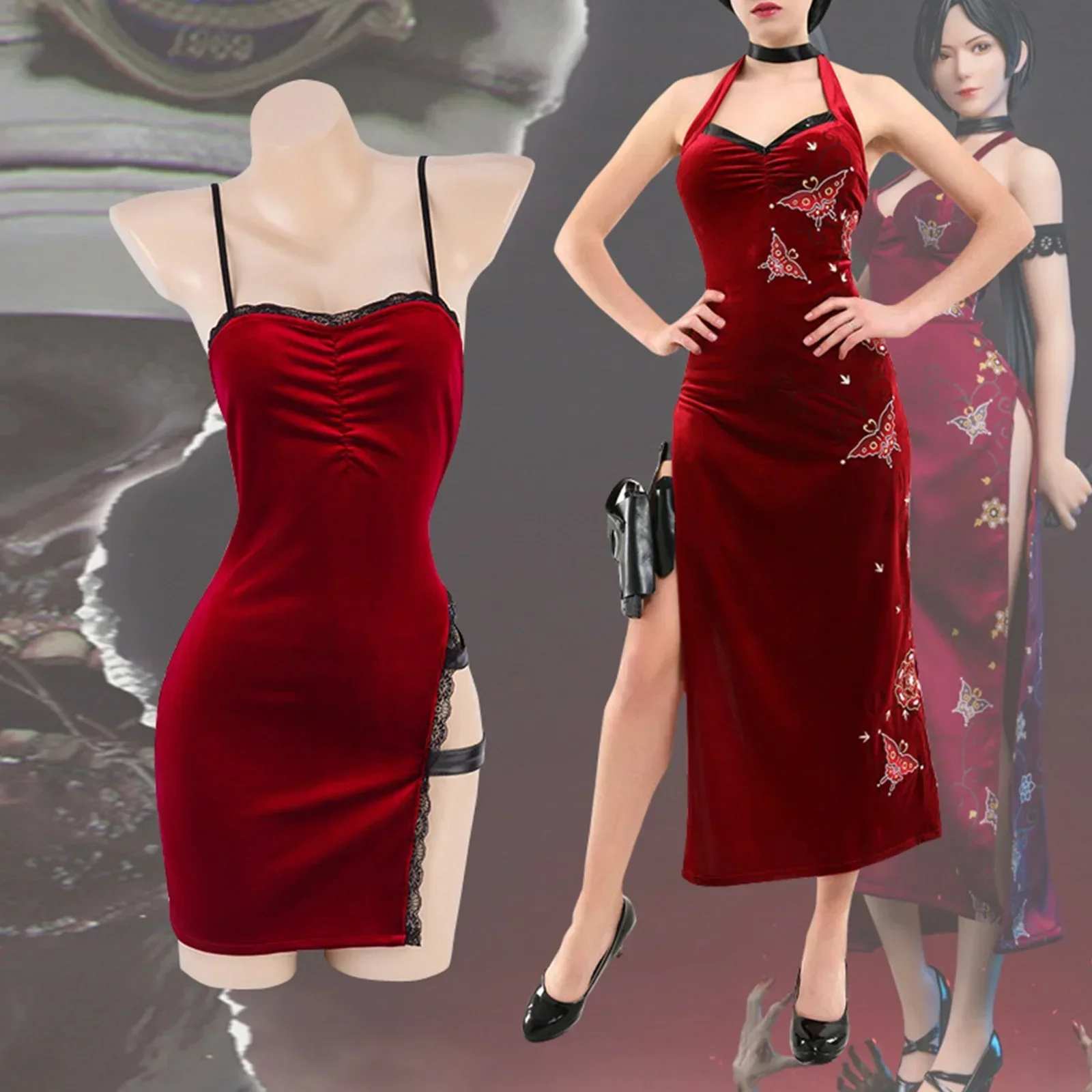 2026 Women Cosplay Dress Uniform Halloween Christmas Women Red Lace Cheongsam Lingerie Suit Cosplay Costume view 3