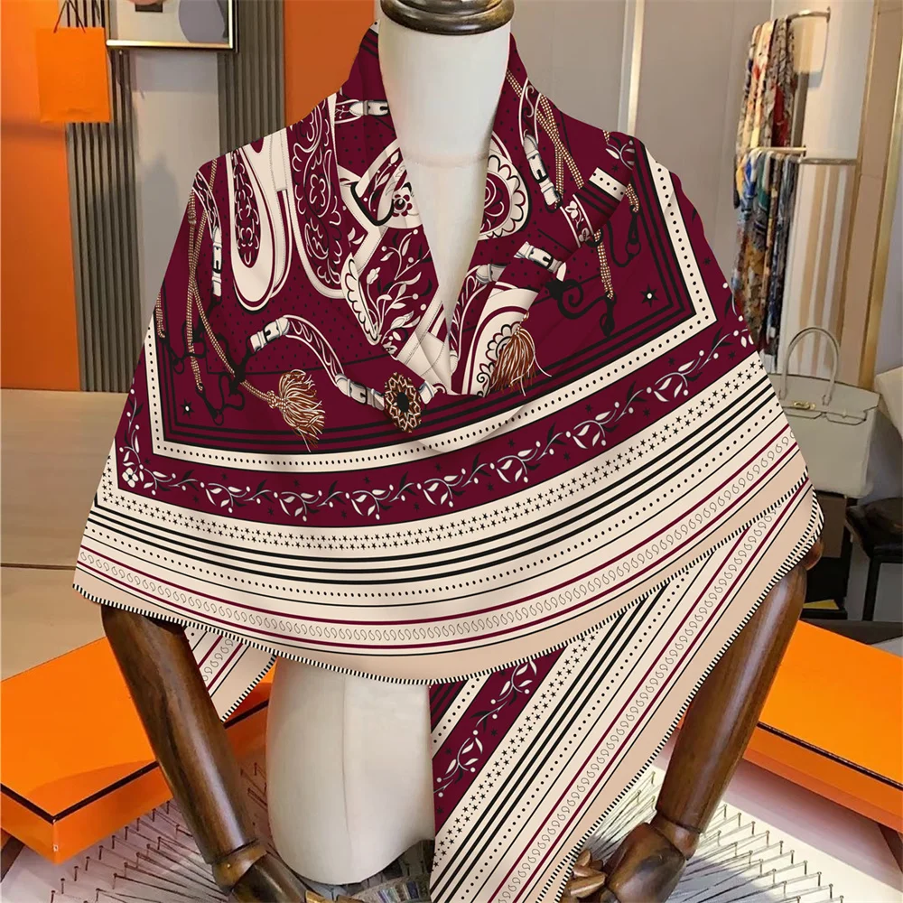 POBING Seiden-Kaschmir-Schal für Damen, manuell gerollte quadratische Schals, große Bandana, luxuriöser Hijab, weibliche Foulards, Poncho, 135 cm – Detail 10