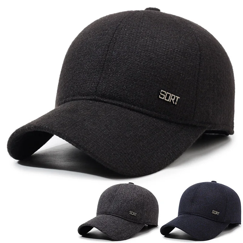 Hat men's autumn and winter warm dad hat thickened ear protector baseball cap winter cap men's casual