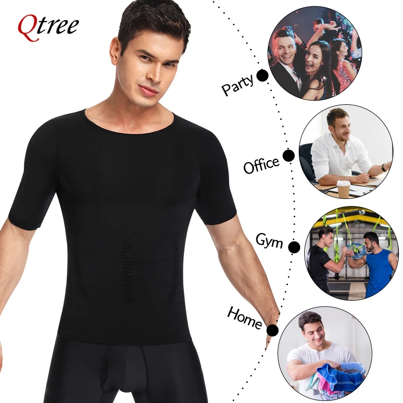 Qtree Men Body Shaper Gynecomastia Compression Shirt Posture Corrector Undershirt Belly Slimming Corrective Waist Trainer Corset