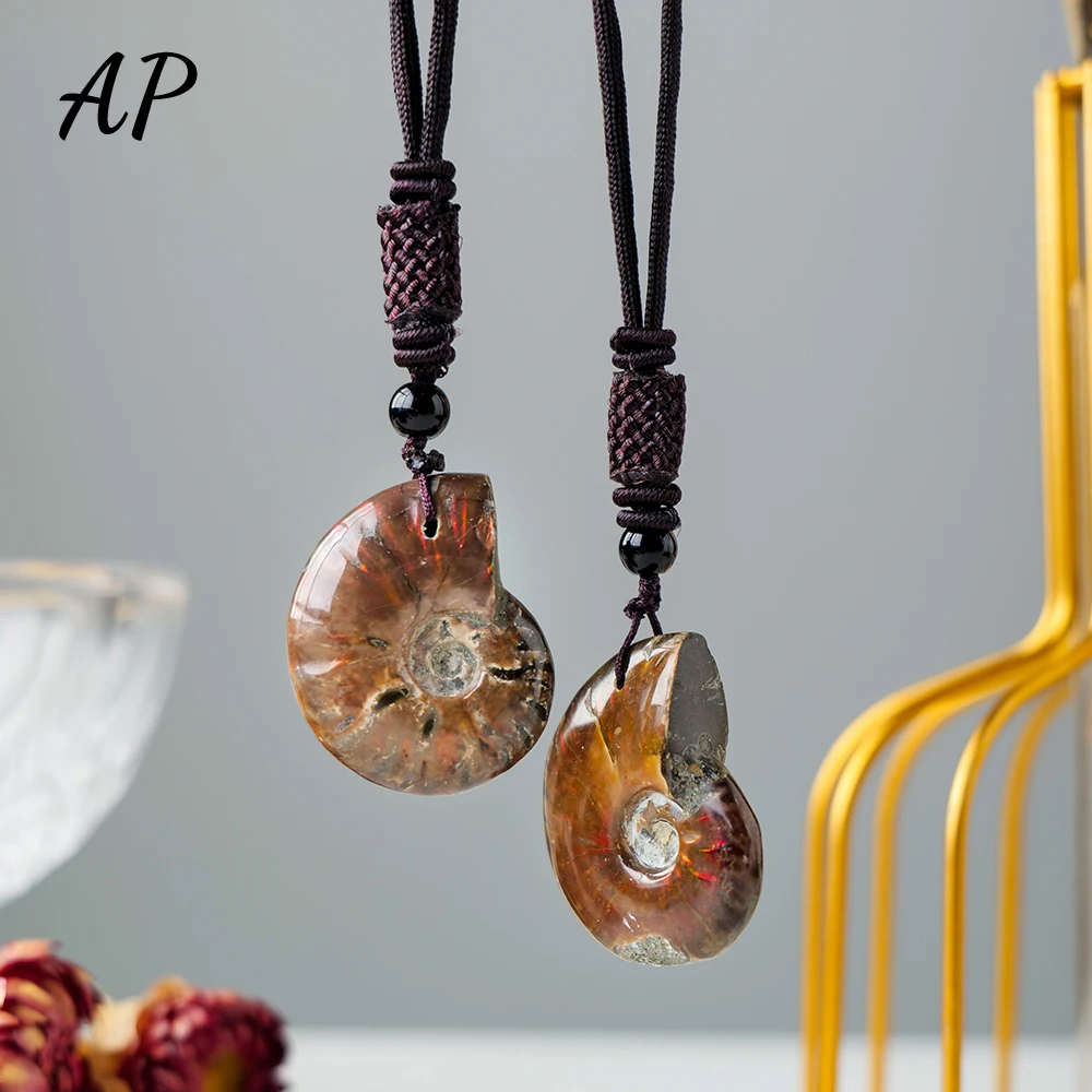 Natural Stone Spotted Snail Seashell Crystal Pendant Ammonite Ocean Conch Shell Healing Gemstone Jewelry Necklace Gifts