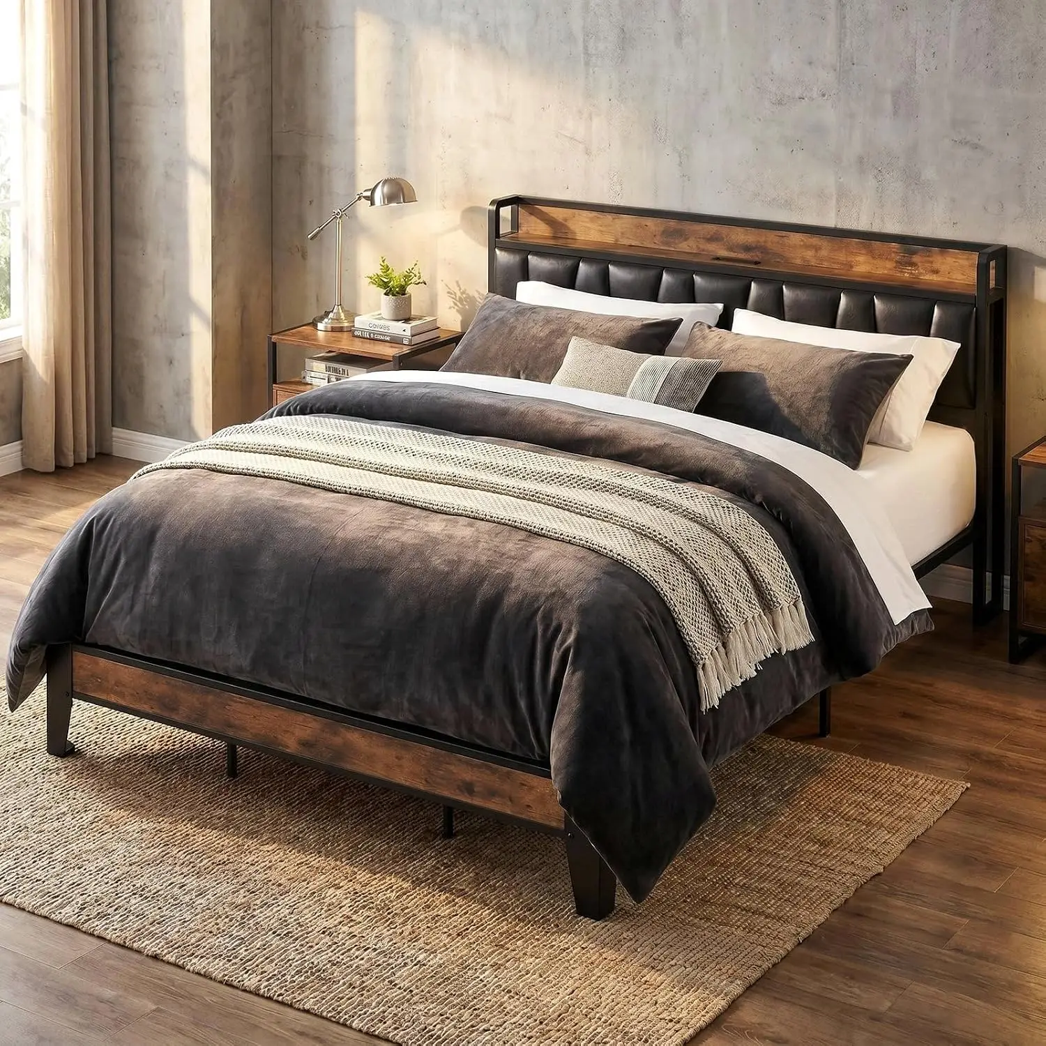 LIKIMIO King Size Bed Frame with Storage Headboard & Charging Station, Customized