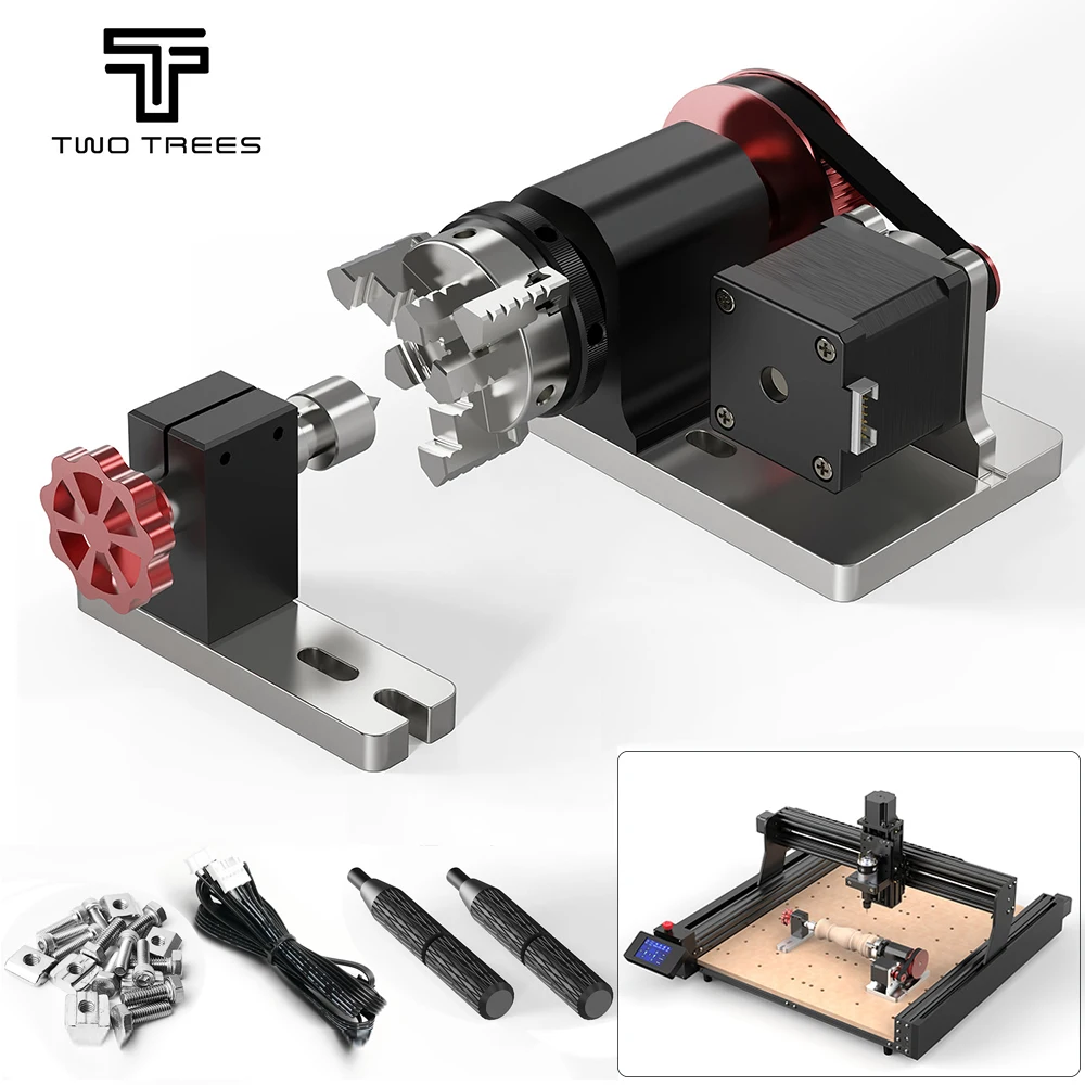 Twotrees-módulo Rotativo Cnc para Esculpir Objetos Cilíndricos Gravador a Laser Rolo de Gravação ° Eixo Ttc450