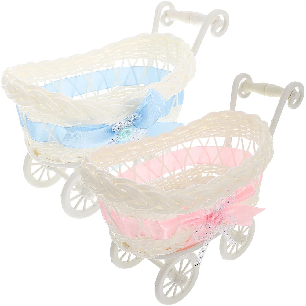 2 Pcs Wedding Decor Party Woven Baskets Candy Baby Shower Supplies Serving Favors Flower